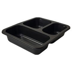 227x178 H:37 3 Bölmeli Yemek Kabı 600 Adet - Siyah
